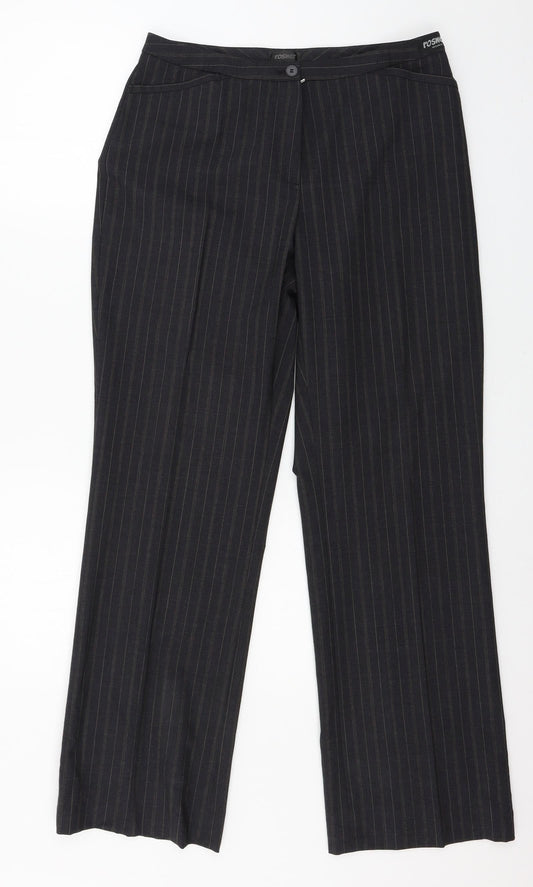 Rosner Womens Black Striped Trousers Size 12 L30 in