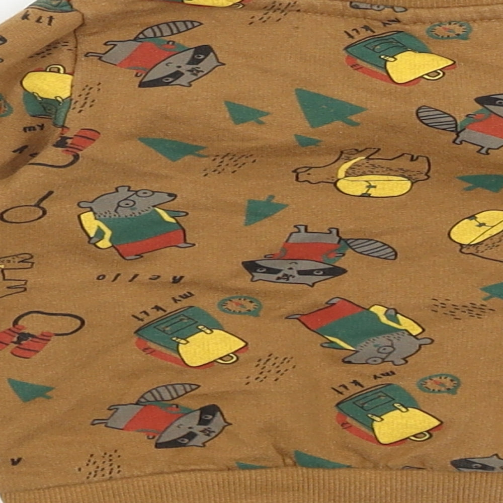 Brand and care label for So Cute Baby Brown jumper, size 9-12, Months - Woodland Animals