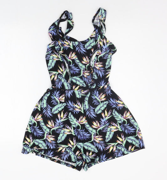 Divided Womens Black Floral  Jumpsuit One-Piece Size 8