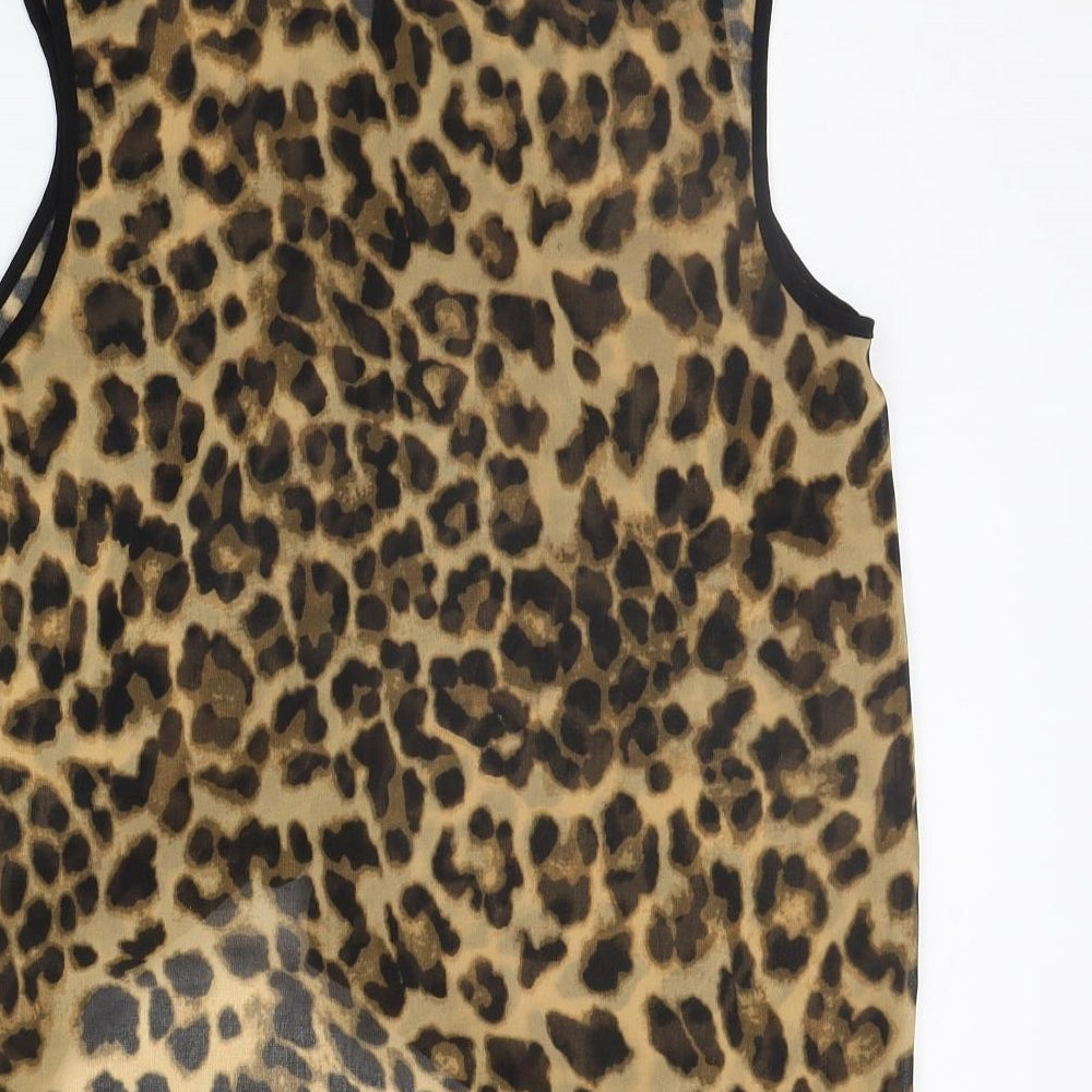 FOREVER 21 Womens Beige Animal Print Basic Button-Up Size M