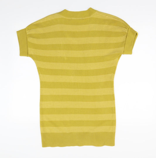 George Womens Yellow Striped Knit Cardigan Jumper Size 12