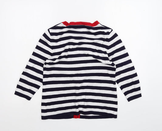 BASSINI Womens White Striped Cardigan Jumper Size S