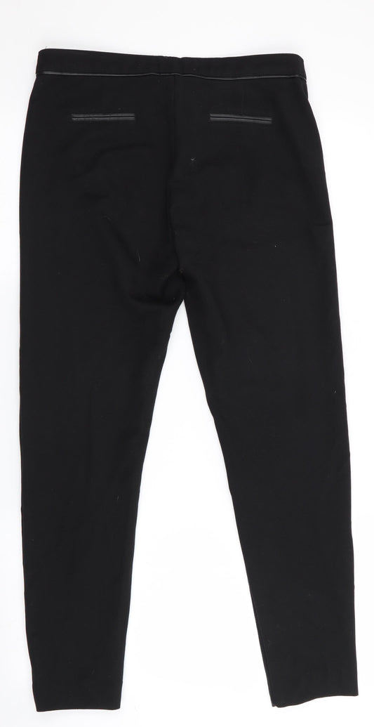 NAF NAF Womens Black Trousers Size 8 L28 in - Leather Trims