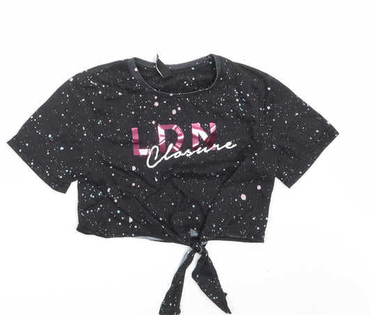 Closure Girls Black Spotted Basic T-Shirt Size 12-13 Years