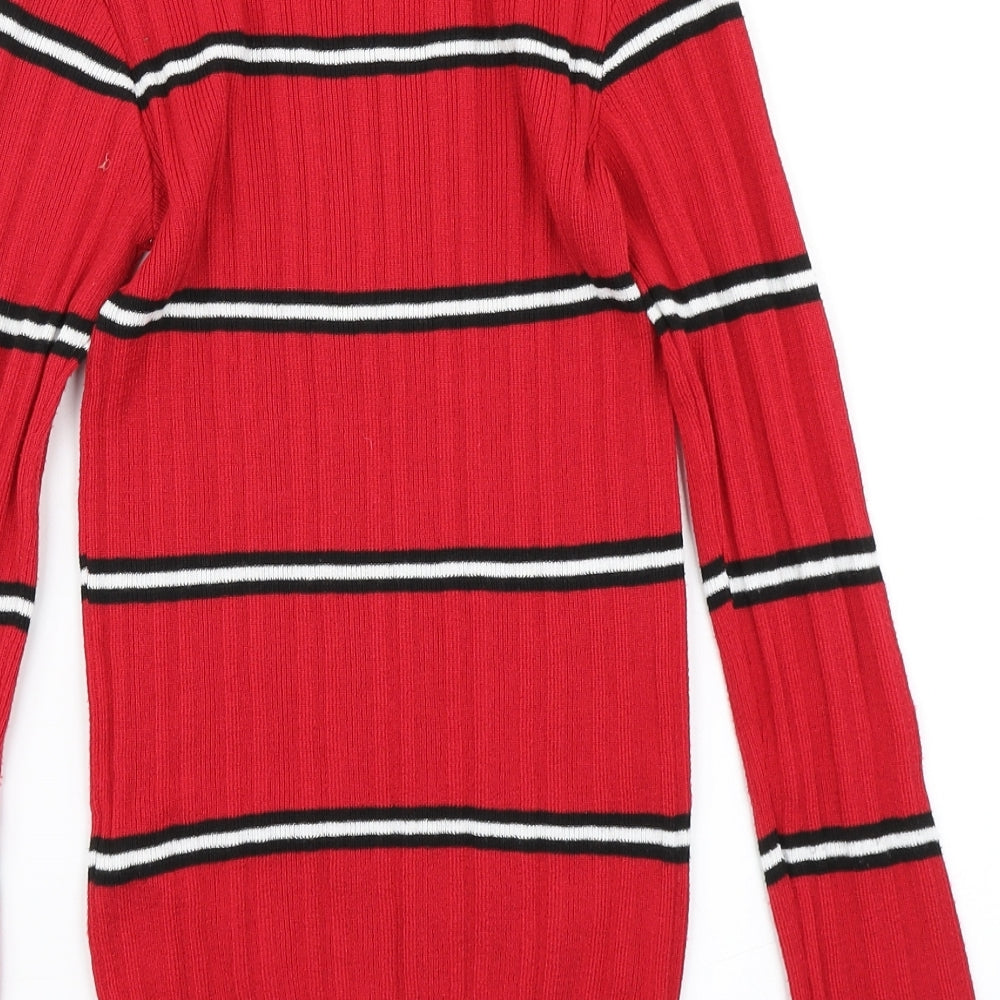 Primark Womens Red Striped Knit Pullover Jumper Size 2XS
