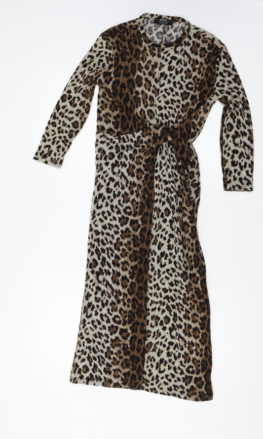 Bershka Womens Brown Animal Print Jersey Bodycon Size XS