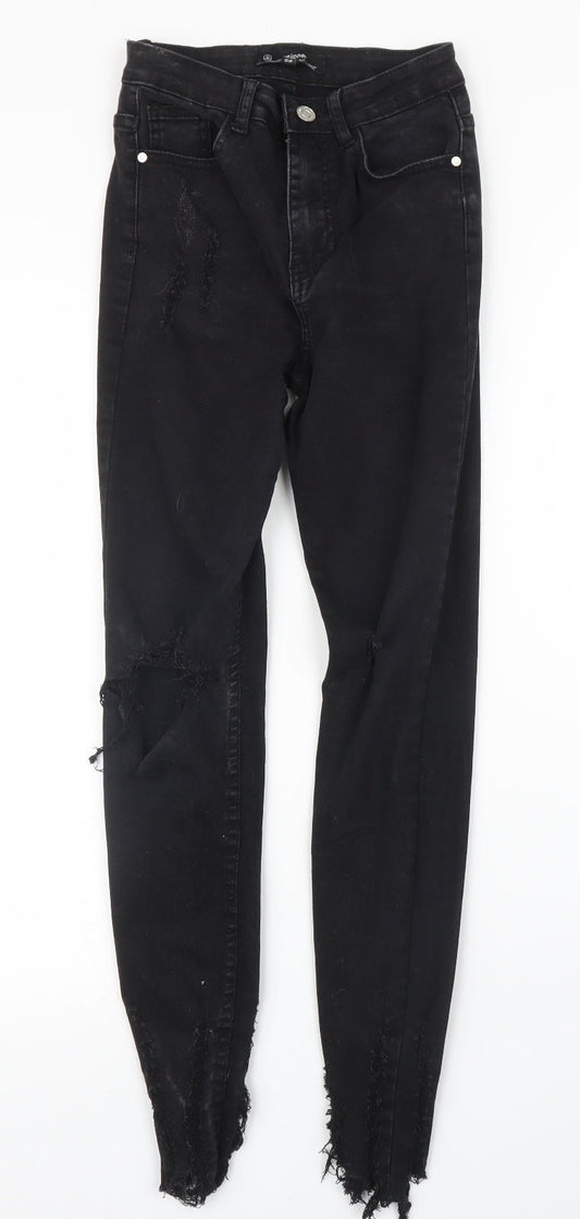 Additional front view of Missguided women’s black skinny jeans, size UK 8, 28-inch leg