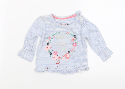 Earlydays Girls Blue Striped Basic T-Shirt Size 3-6 Months