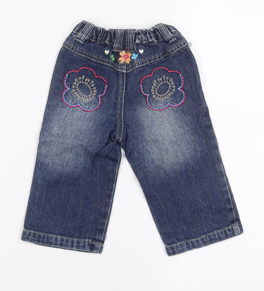 tigerliy Girls Blue Floral Jeans Size 9 Months
