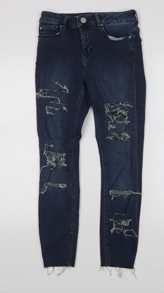 Additional front view of ASOS women’s blue denim straight jeans, size UK 26, in, 25-inch leg