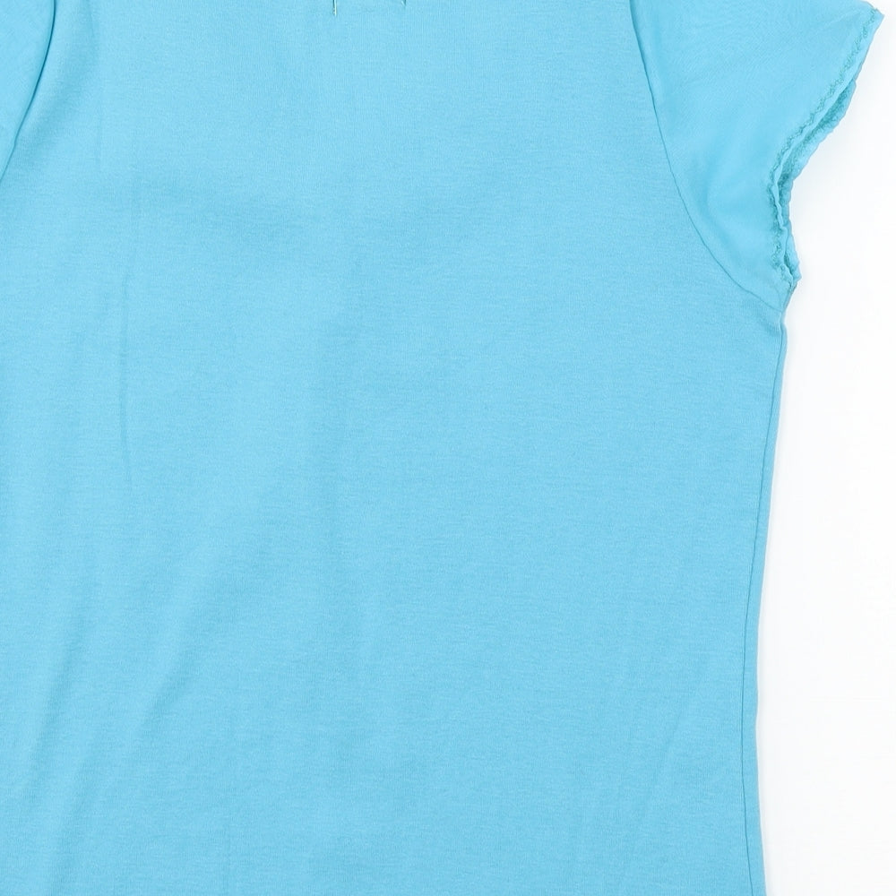 Womens UK Size L text Blue Basic T-Shirt