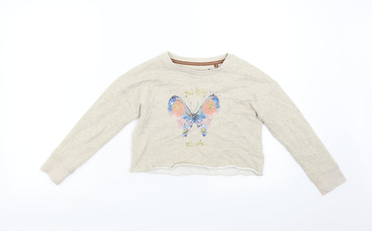 NEXT Girls Beige Pullover Sweatshirt Size 7 Years - Butterfly