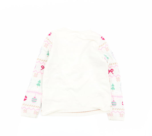 H&M Girls Ivory Geometric Pullover Jumper Size 4-5 Years - chrismtas
