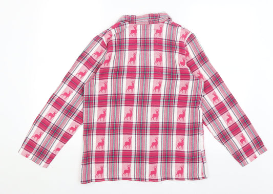 TU Womens Pink Plaid Top Pyjama Top Size 8 - Reindeer