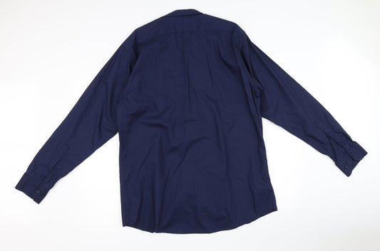 Mens UK Size 2XL Lyon Becker Blue Button-Up Long Sleeve Casual Shirt