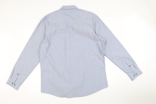 Mens UK Size 17 Matalan Blue Button-Up Long Sleeve Casual Shirt