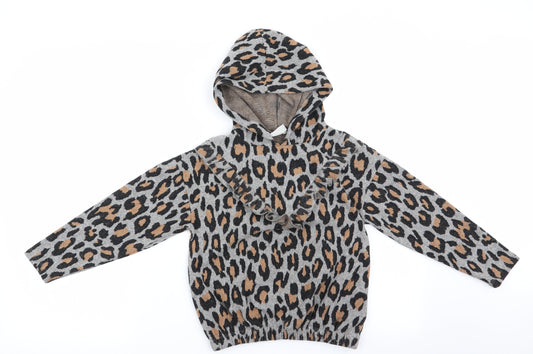 I Love Girls Wear Girls Grey Animal Print Pullover Hoodie Size 8 Years