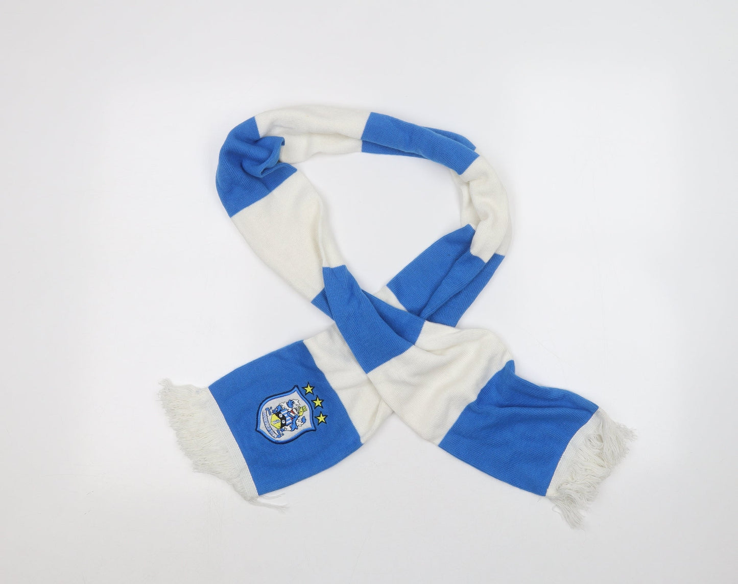 Front view of Huddersfield Town men’s white striped scarf one size - huddersfield town fc
