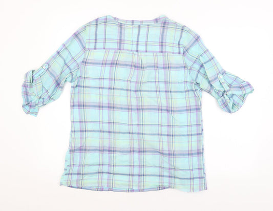 M&S Womens Blue Check Basic Blouse