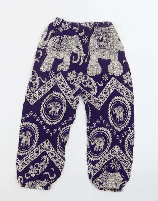 Preworn Girls Purple Geometric Bloomer Trousers Size M