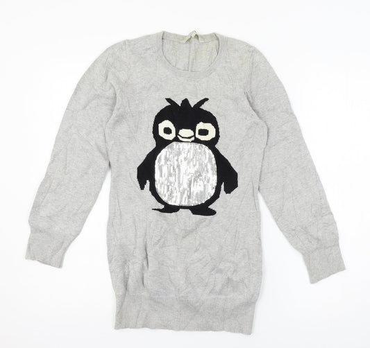 Red Herring Girls Grey Knit Pullover Jumper Size 14 Years - Penguin