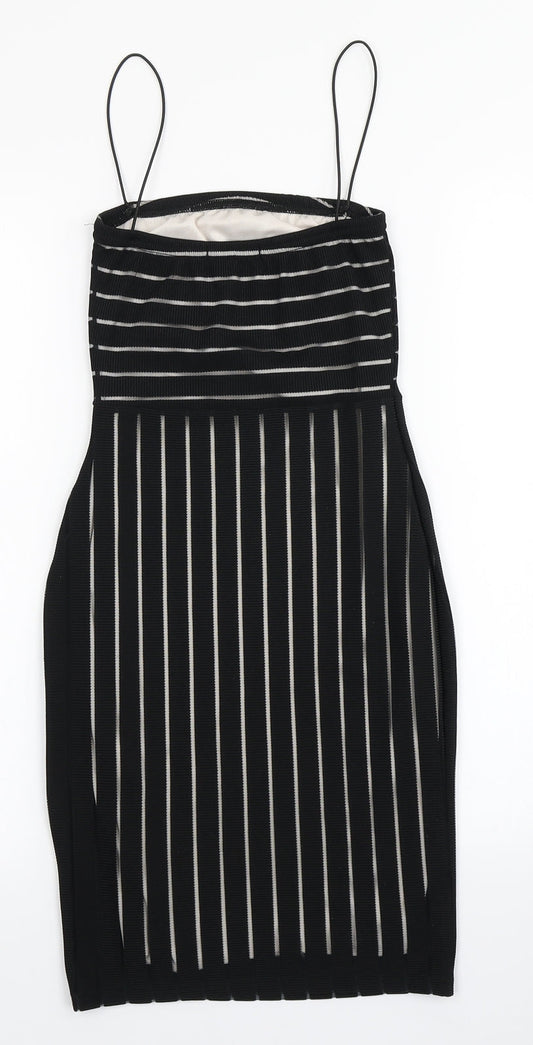 PRETTYLITTLETHING Womens Black Striped Bodycon Size 6
