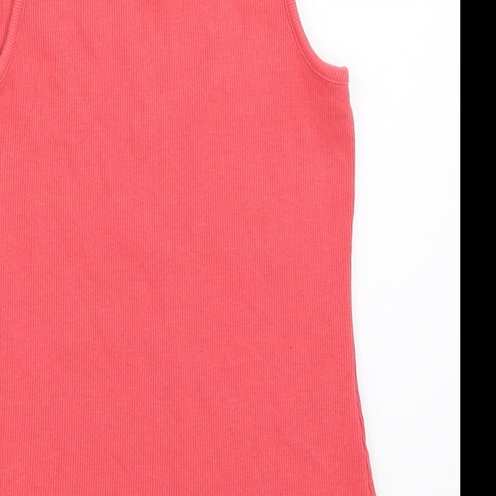 Brand and care label for Next girls’ pink basic tank, size 9, years