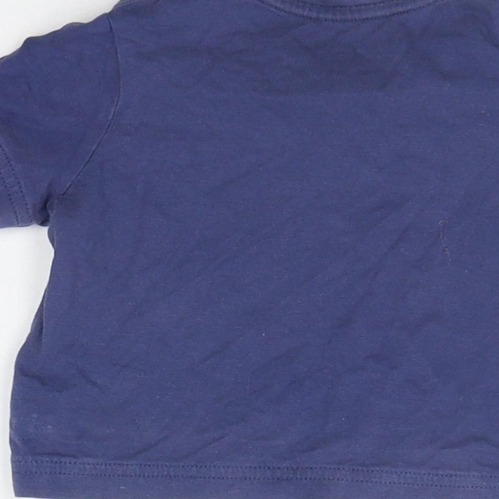 Brand and care label for Mothercare Baby Blue Geometric Basic T-Shirt, size 6-9, Months