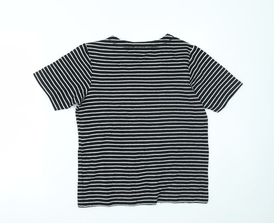 DASH Womens Black Striped Basic T-Shirt Size 12
