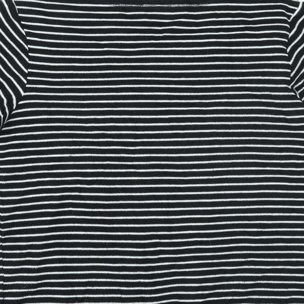 DASH Womens Black Striped Basic T-Shirt Size 12