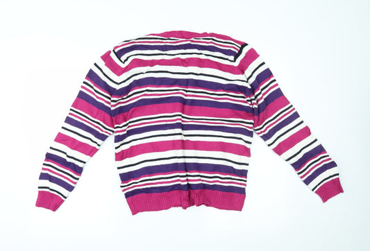 EWM Womens Purple Striped Pullover Jumper Size L