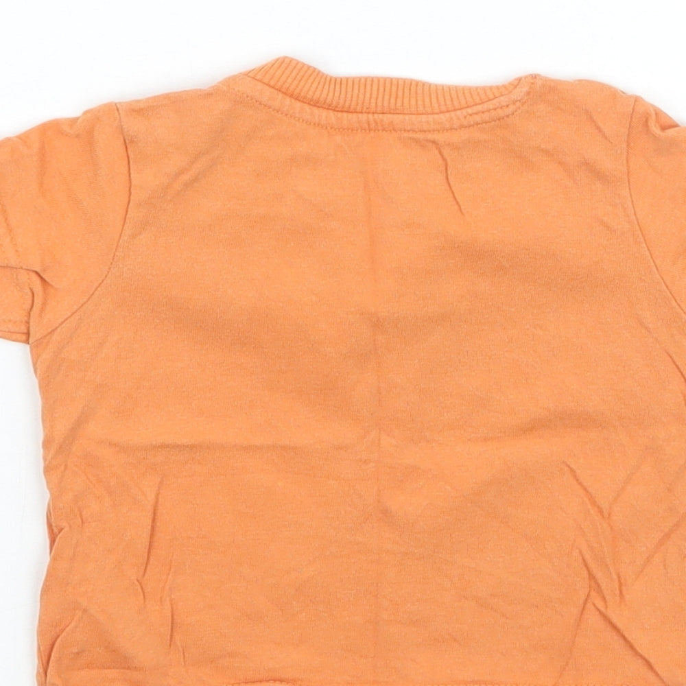 Brand and care label for Nutmeg Baby Orange Animal Print Basic T-Shirt, size 3-6, Months