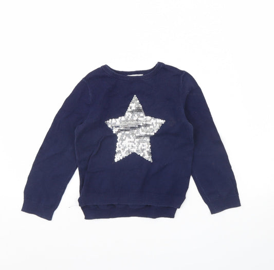 H&M Girls Blue Pullover Jumper Size 2 Years - star