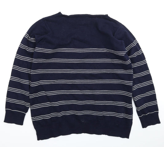 EWM Womens Blue Striped Knit Pullover Jumper Size 20