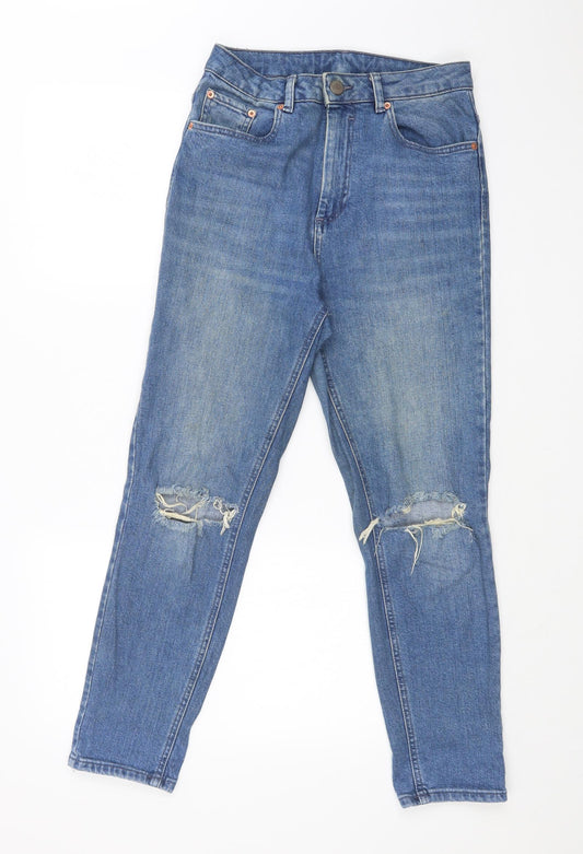 Additional front view of ASOS women’s blue straight jeans, size UK 28, in, 30-inch leg