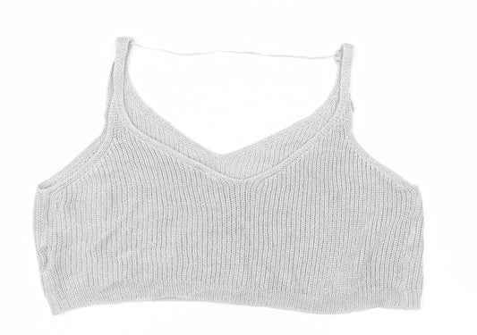 Womens UK Size XS Sparkle & Fade Silver Basic Tank