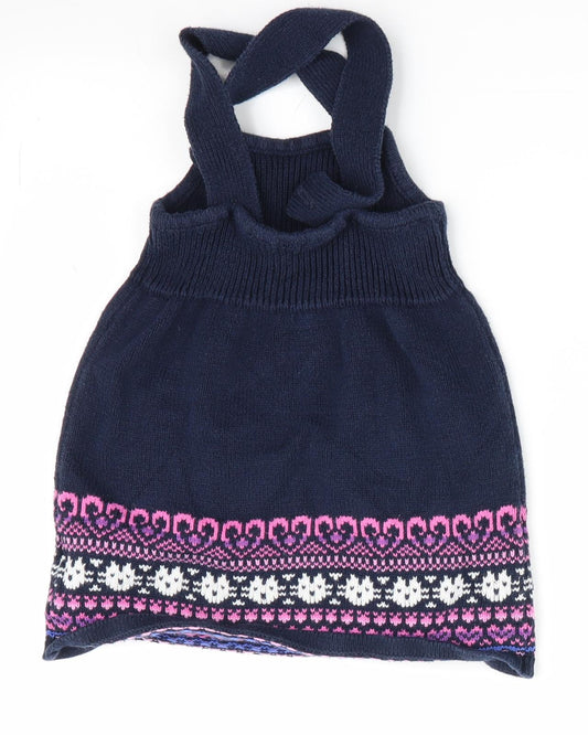 Preworn Girls Blue Pinafore/Dungaree Dress Size 12 Months