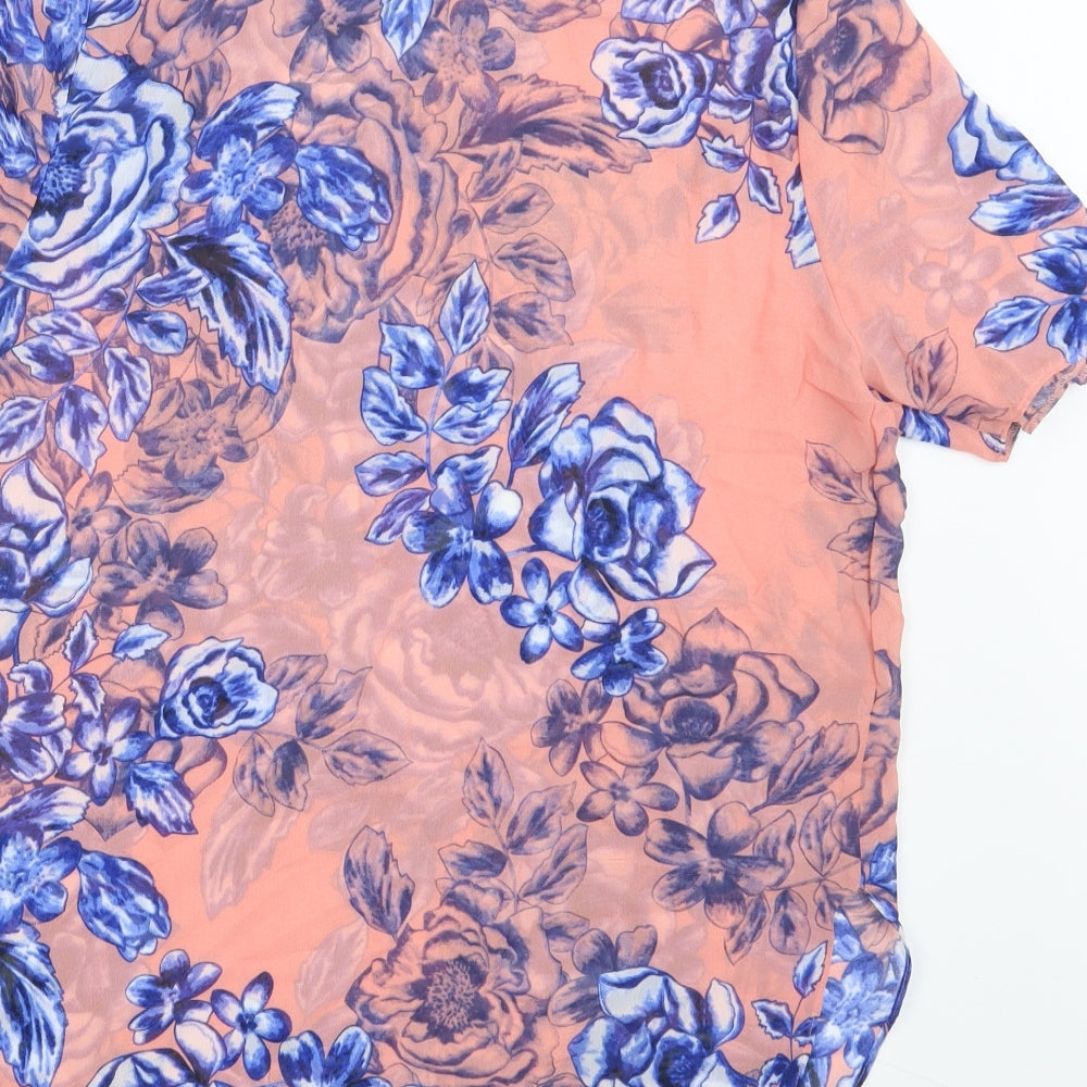 Papaya Womens Blue Floral Basic T-Shirt Size 10