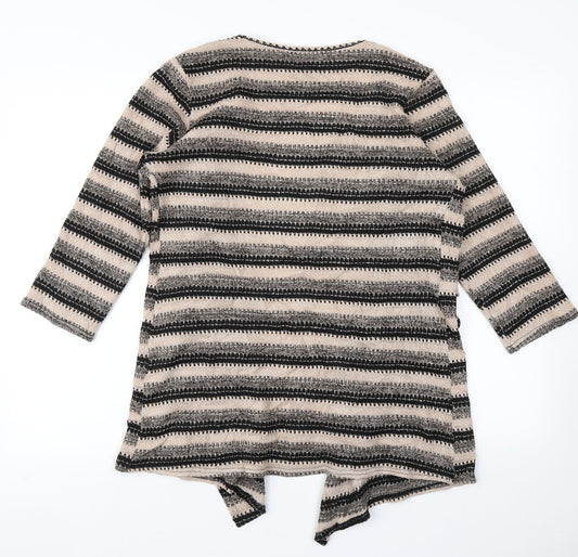 Talk Talk Womens Beige Striped Knit Cardigan Jumper Size 12