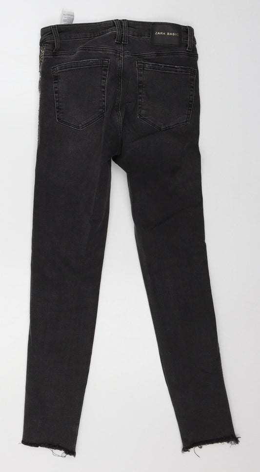 Zara Womens Grey Striped Denim Skinny Jeans Size 8 L27 in