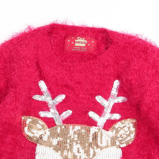 Primark Girls Red Pullover Jumper Size 4-5 Years - chrismtas