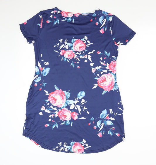 Preworn Womens Black Floral T-Shirt Dress