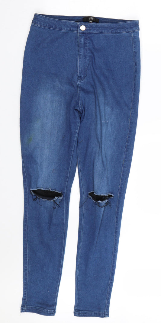 Additional front view of Missguided women’s blue skinny jeans, size UK 12, 27-inch leg