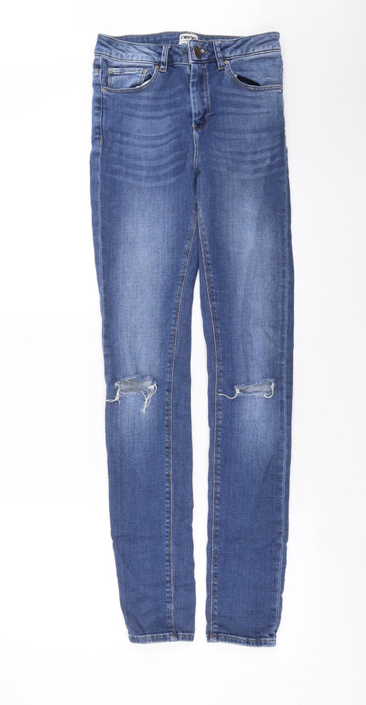 Additional front view of ASOS women’s blue denim skinny jeans, size UK 26, in, 32-inch leg