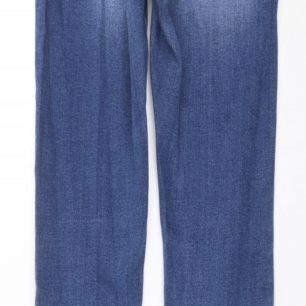 Brand and care label for ASOS women’s blue denim skinny jeans, size UK 26, in, 32-inch leg