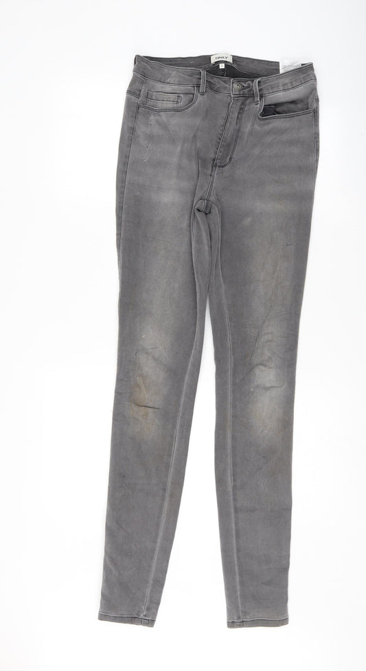 Additional front view of Only women’s grey skinny jeans, size UK 28, 33.5-inch leg