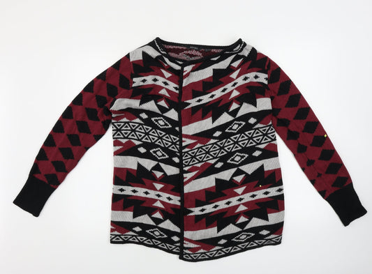 ESMARA Womens Red Geometric Cardigan Jumper Size 10