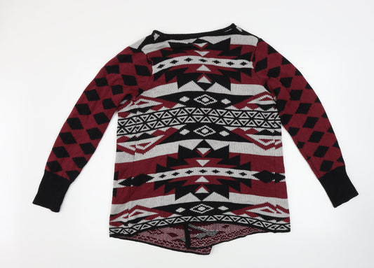 ESMARA Womens Red Geometric Cardigan Jumper Size 10