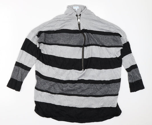 Blue Vanilla Womens Silver Striped Pullover Jumper Size M