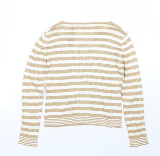 Wanko Womens White Striped Pullover Jumper One Size